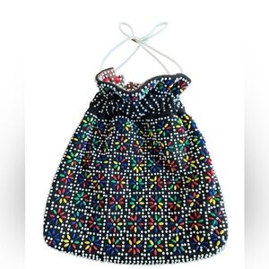 VTG 60’s Reversible Candy dot Beaded handbag. Wristlet Sack Bag. USA